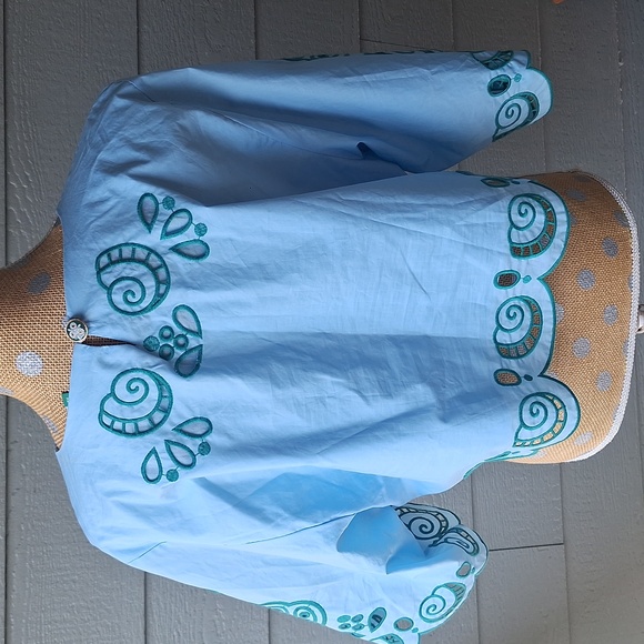 Farm Rio Richelieu Light Blue And Green Cropped Scalloped Hem Top Size XL Cotton - Picture 9 of 15